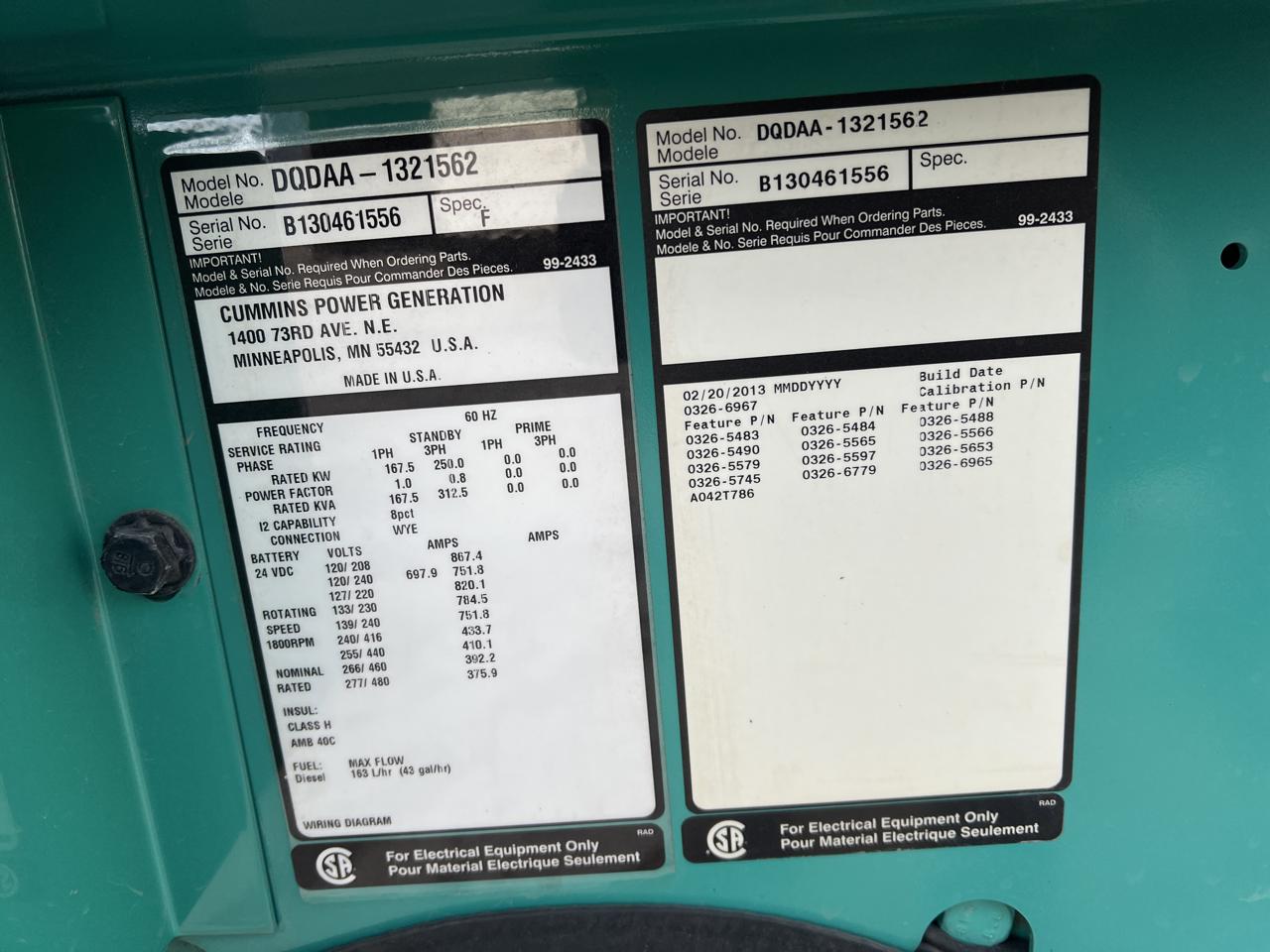 _250 kW Onan/Cummins Gen Set, 9 Liter QSL 9 Engine, Year - 2013, 876 Hours - Image 16