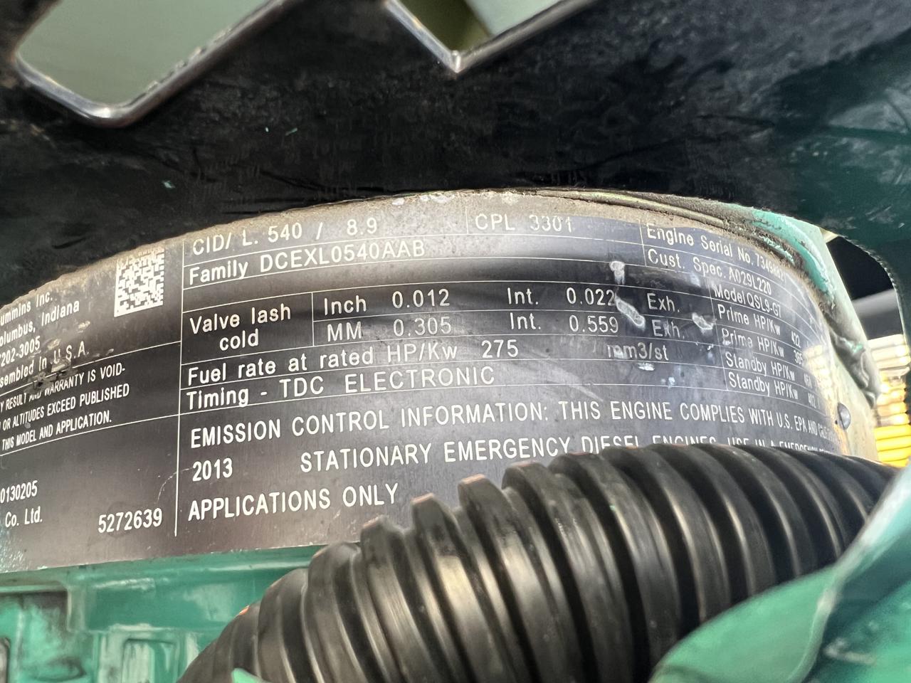 _250 kW Onan/Cummins Gen Set, 9 Liter QSL 9 Engine, Year - 2013, 876 Hours - Image 10