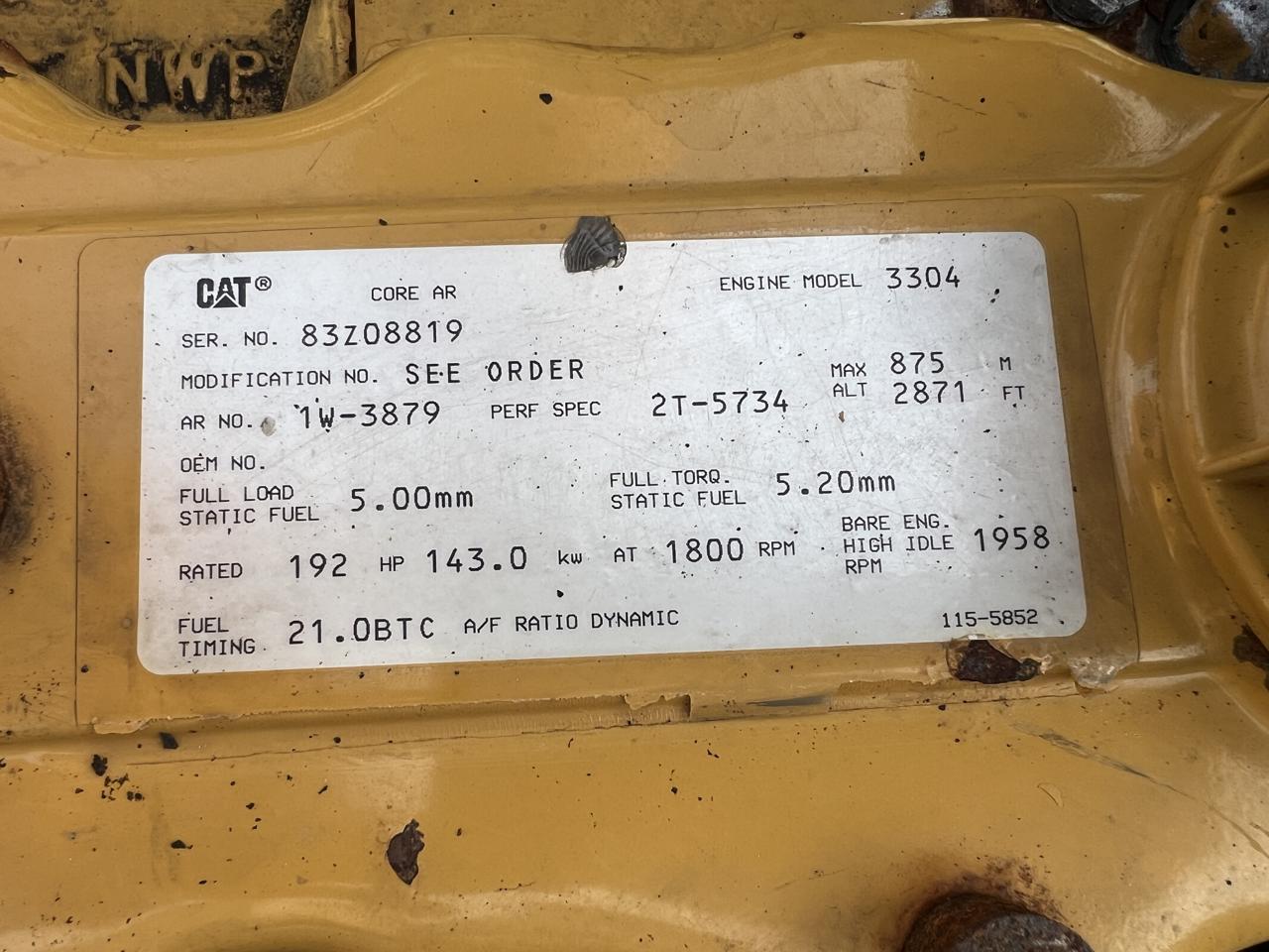 _125 kW CAT Gen Set, 3304 DIT CAT Engine, Open Skid, Year - 1995, 373 Hours - Image 10