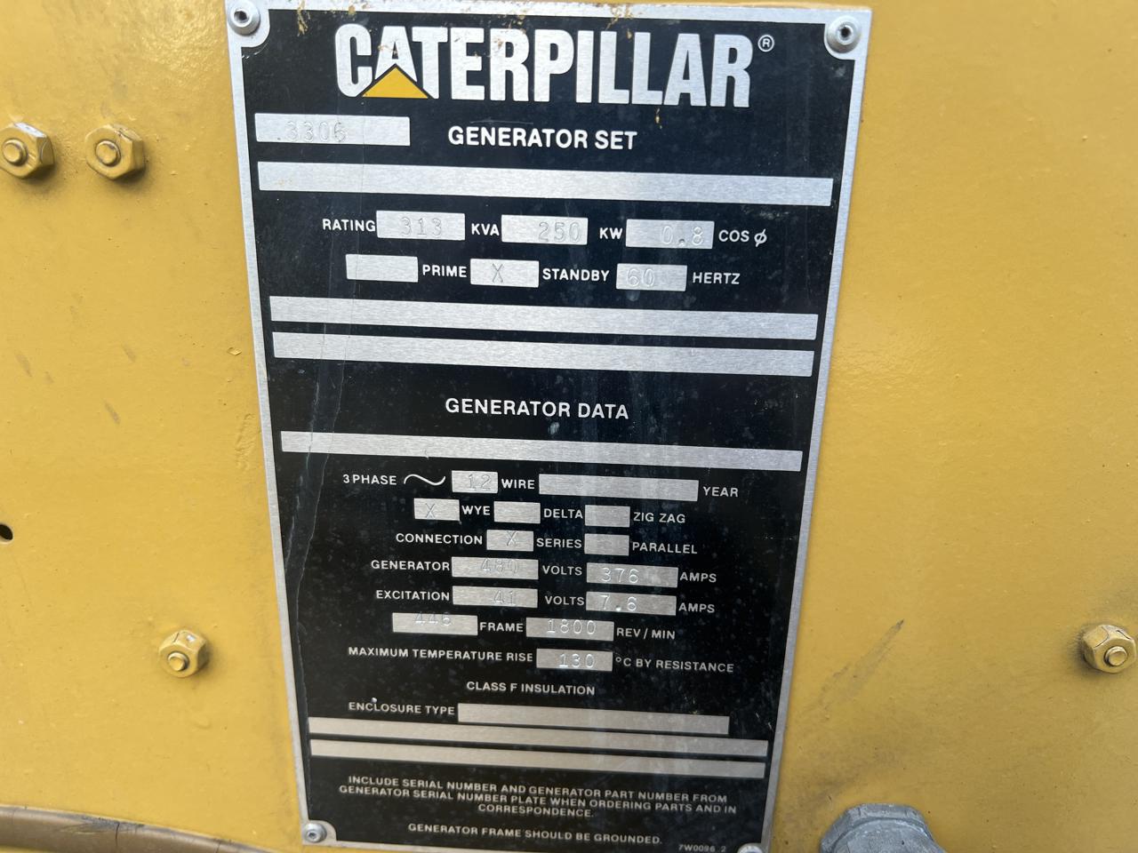 _250 kW CAT Gen Set, with 3306 DITA CAT Engine, 829 Hours, Open Skid - Image 14