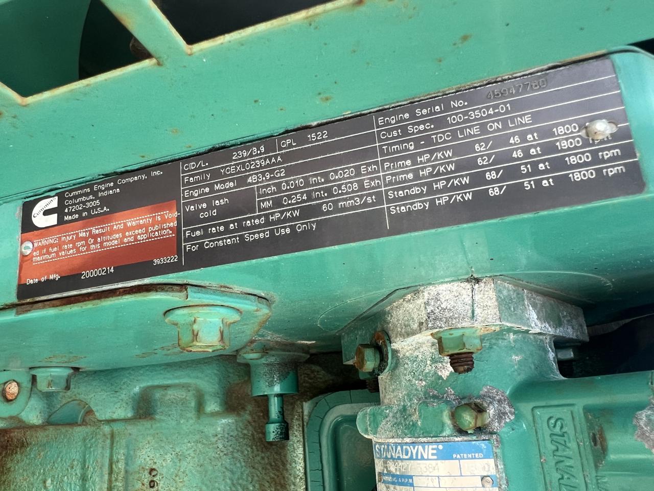 __40 kW Cummins/Onan Gen Set, 3.9 Liter Cummins Engine, Open Skid, Year - 2000, 312 Hours - Image 10