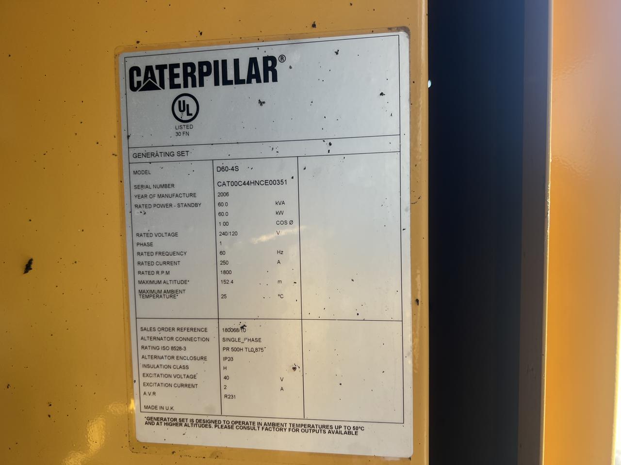 __60 kW CAT Gen Set, with Sound Attenuated Enclosure and Base Fuel Tank, C4.4 Cat Diesel Engine, EMCP 3.2 Controls, Year - 2006 - Image 15