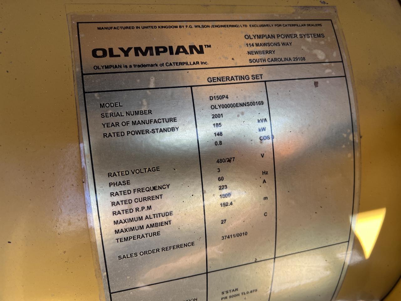 _150 kW Cat/Olympian Generator, with Enclosure and Base Fuel Tank, Perkins Engine, Year - 2001, 216 Hours - Image 11