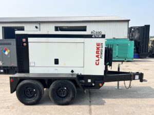 __47 kW G60 Doosan/Clarke Power Gen, Portable Rental Grade GenSet with Voltage Selector Switch, Sound Attenuated Enclsoure and Base Fuel Tank, John Deere Engine, Year - 2015, 293 Hours