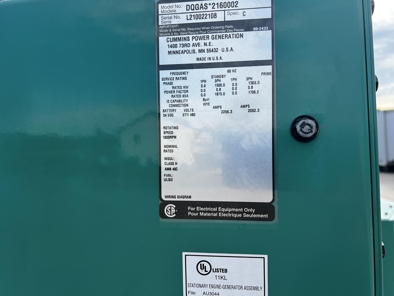 1500 kW Cummins/Onan Generator, New Surplus, QSK50 Liter Cummins Engine, Year - 2022, 5 Hours, US EPA Tier 4 Including DPF Muffler and Def Tank and Controller - Image 20
